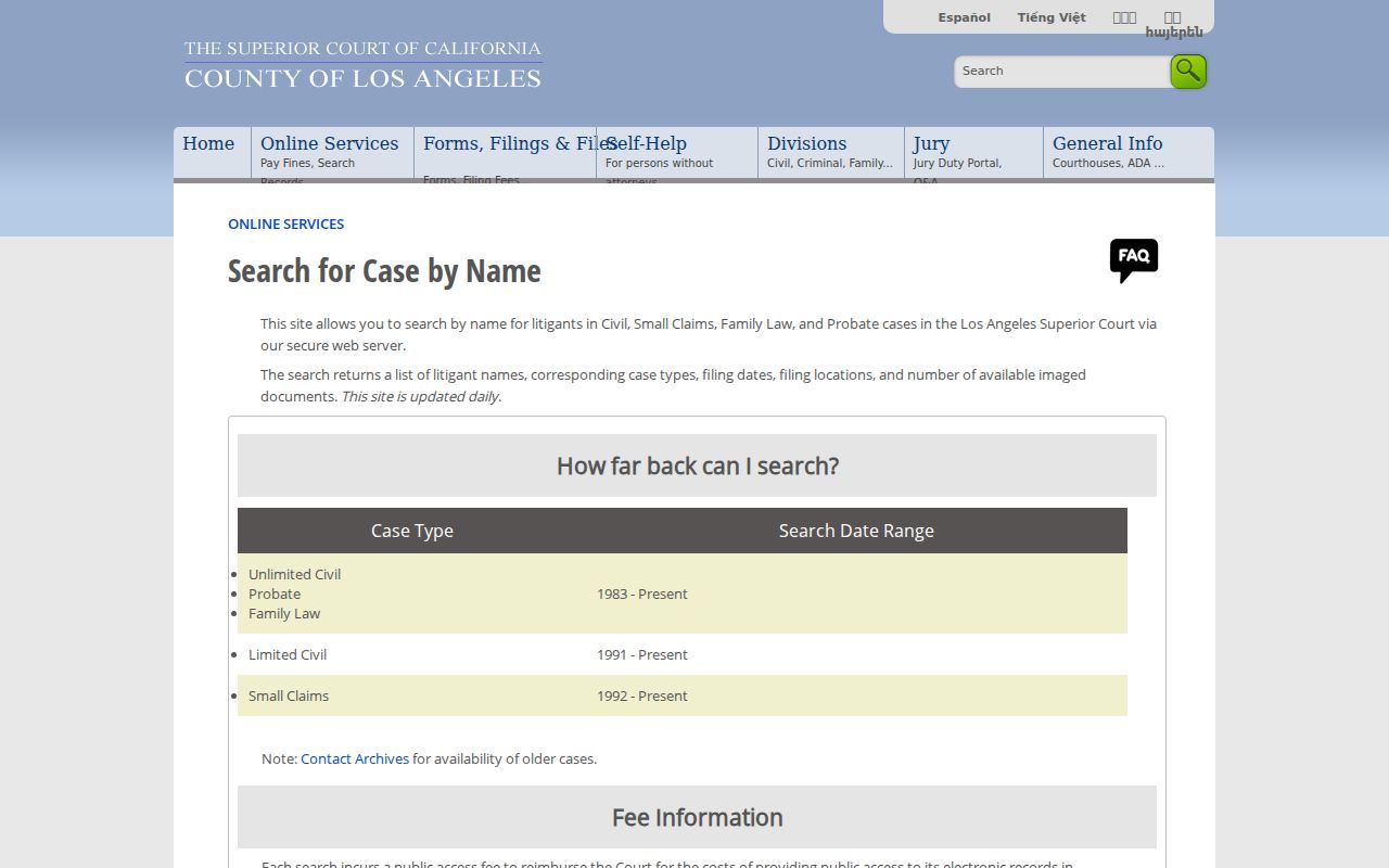 Glendale people search Los Angeles Superior Court name search