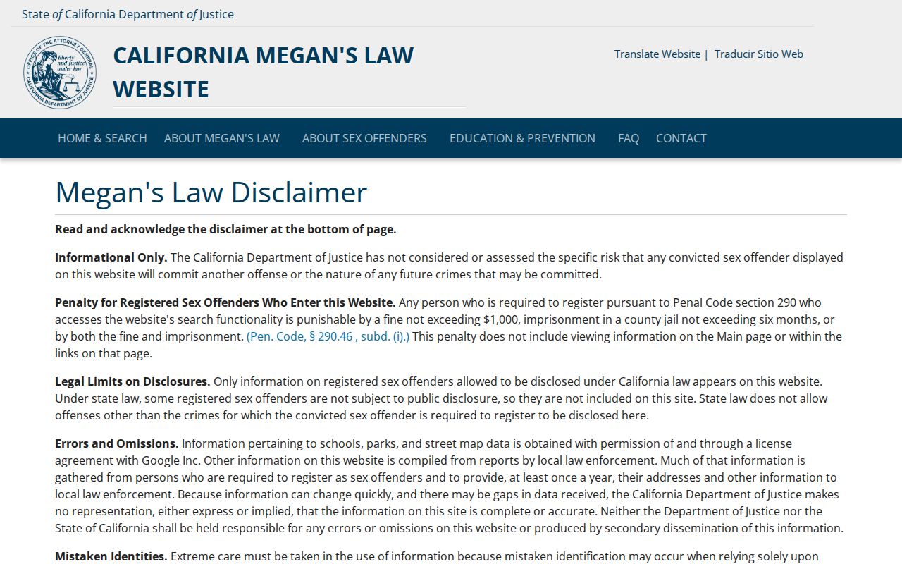 Glendale people directories California Megan's Law registry search page