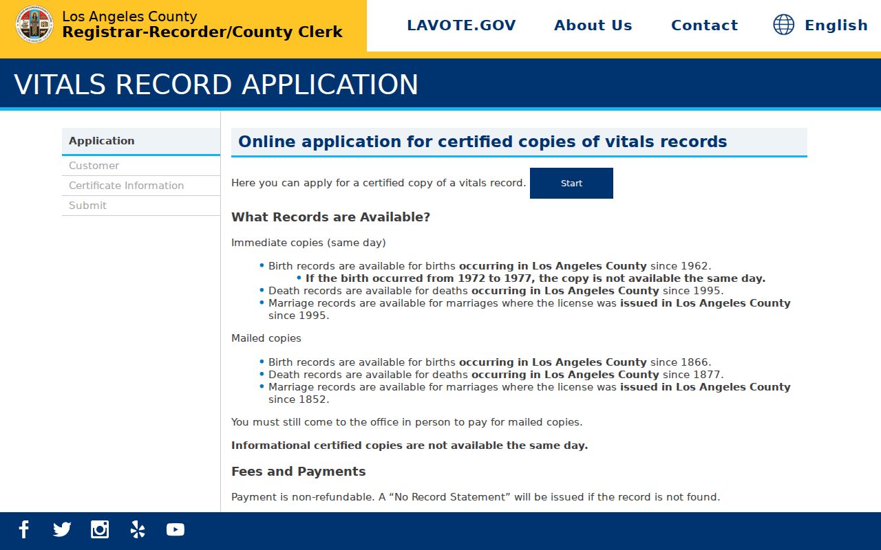Glendale public records Los Angeles County vital records application